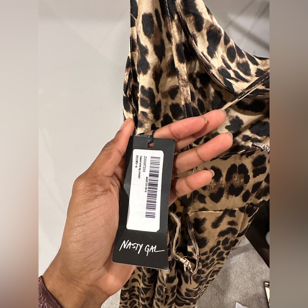 Nasty Gal Leopard Print Cowl Neck Jumpsuit in Tan and Brown - Picture 7 of 7